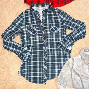 - Revamped Plaid  Fitted Long Sleeve Full Button Up Shirt